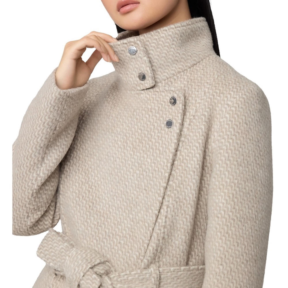 ♥️ MOVING SALE! Soia & Kyo Beige Textured Wool Blend Belted Coat - Picture 3 of 7